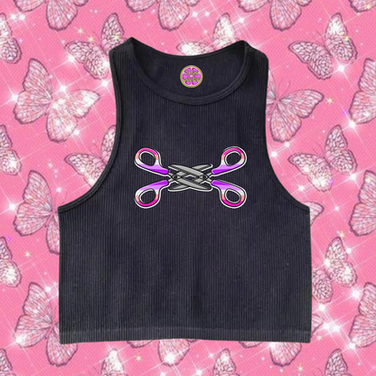 Scissor Love Crop Tank Top Black Shirts & Tops PinkLimes Trending Streetwear