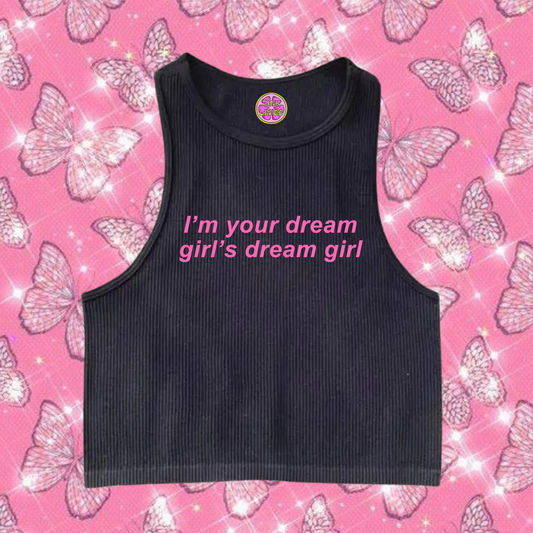 I'm Your Dream's Girl Dream Girl Crop Tank Top Black Shirts & Tops PinkLimes Trending Streetwear
