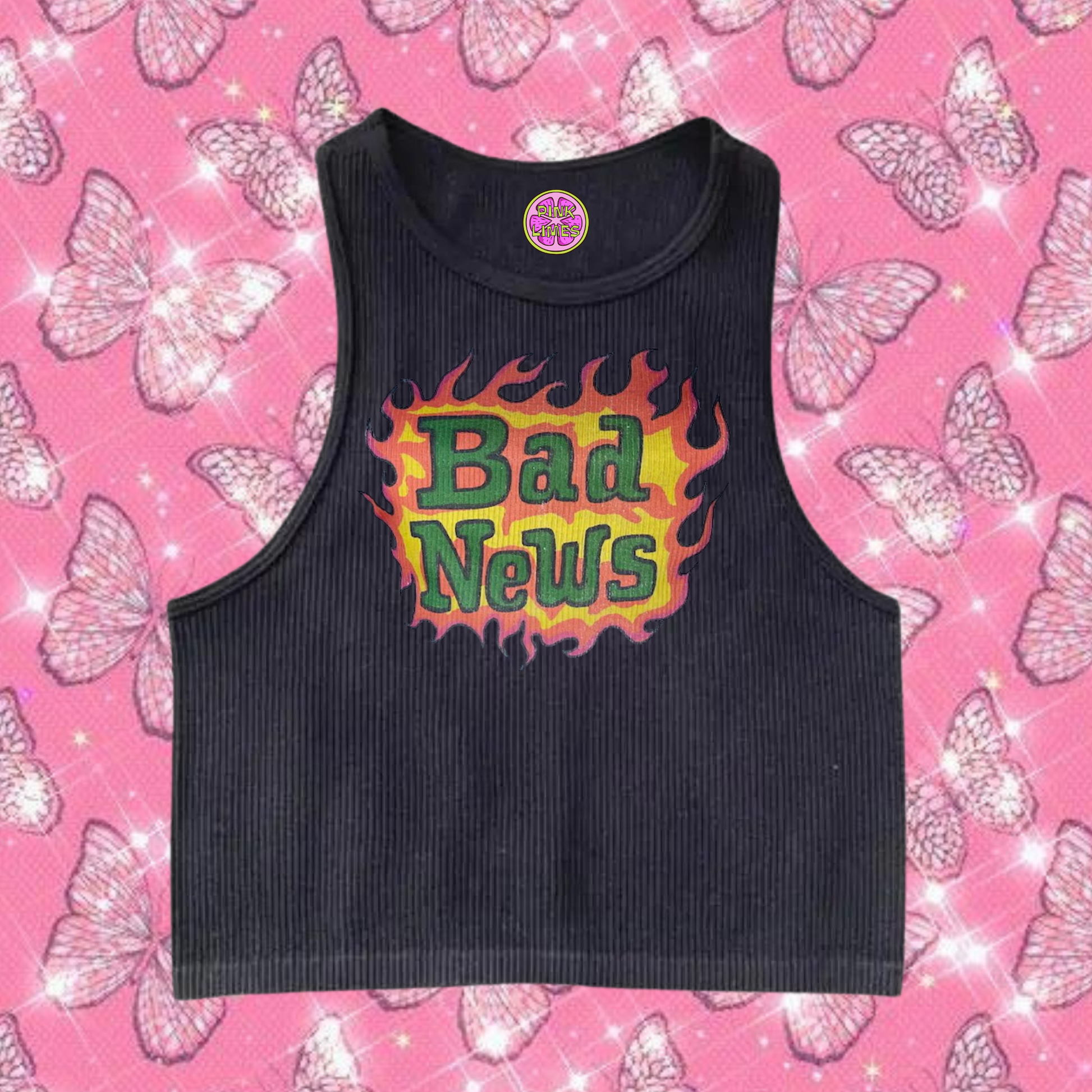 Bad News Crop Tank Top Black Shirts & Tops PinkLimes Trending Streetwear