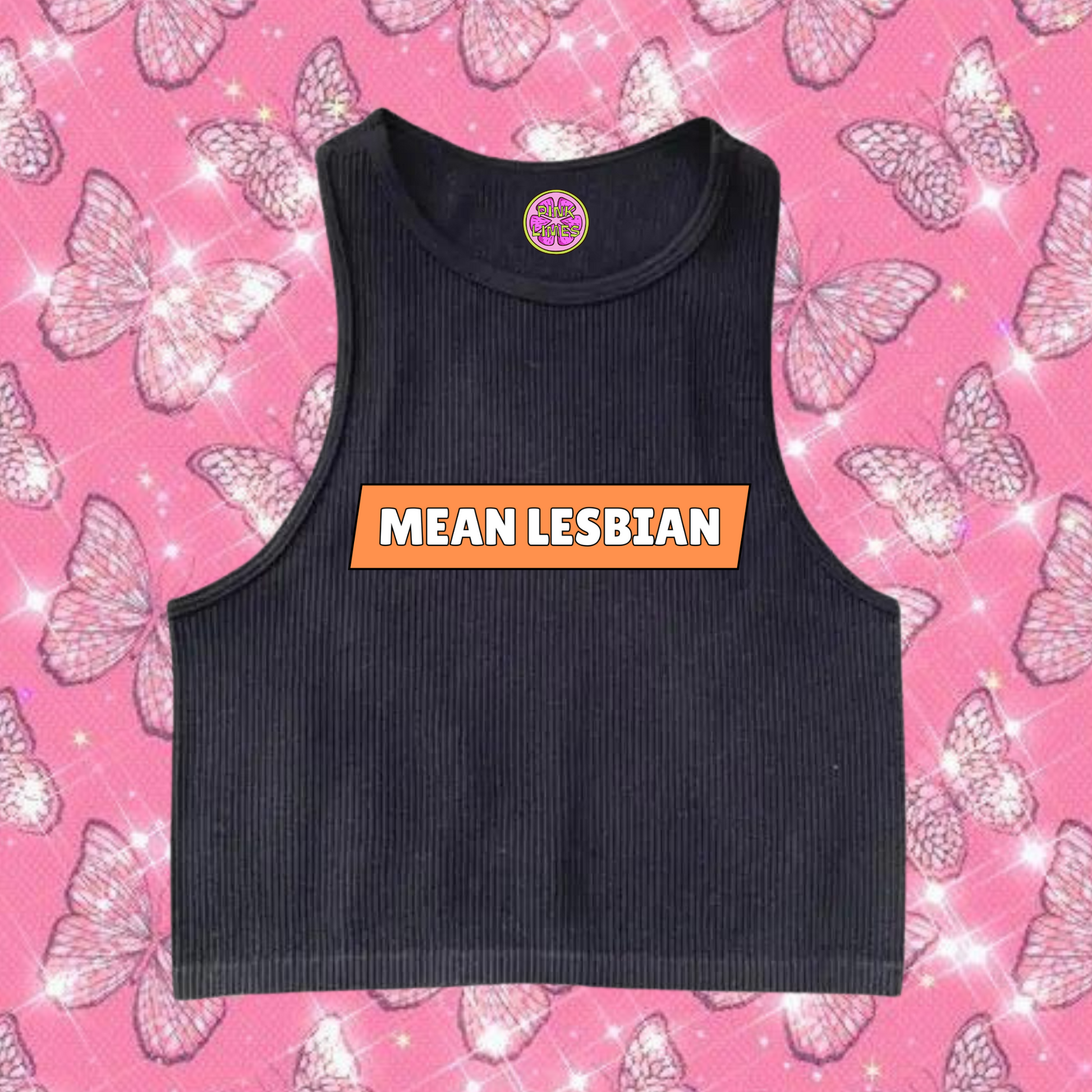 Mean Lesbian Crop Tank Top Black Shirts & Tops PinkLimes Trending Streetwear