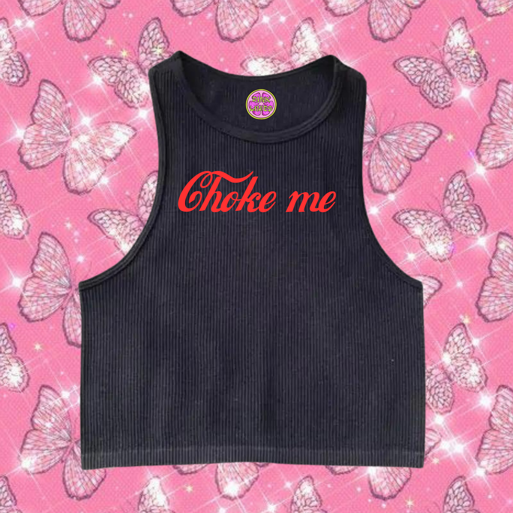 Choke Me Crop Tank Top Black Shirts & Tops PinkLimes Trending Streetwear