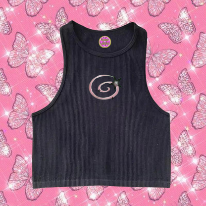 y2k Swirl Crop Tank Top Black Shirts & Tops PinkLimes Trending Streetwear