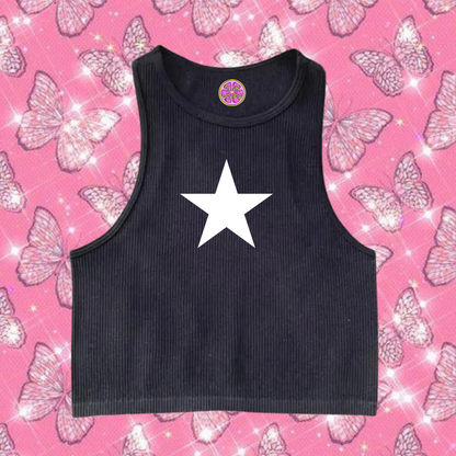 Star Crop Tank Top Black Shirts & Tops PinkLimes Trending Streetwear