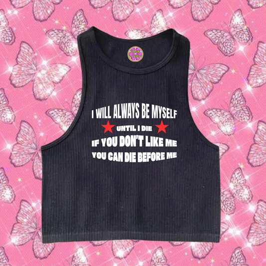 Always Be Myself Crop Tank Top Black Shirts & Tops PinkLimes Trending Streetwear