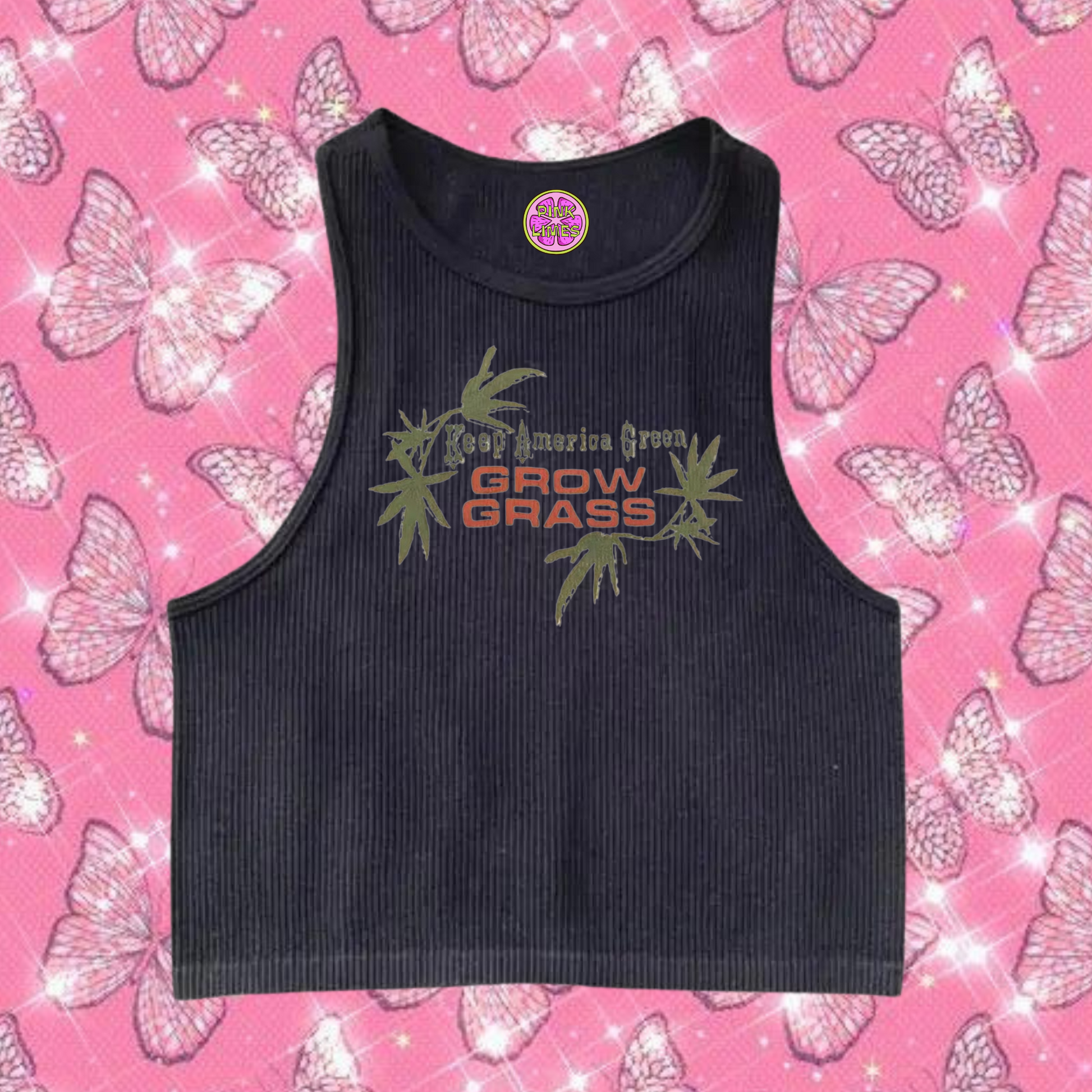 Grow Grass Crop Tank Top Black Shirts & Tops PinkLimes Trending Streetwear