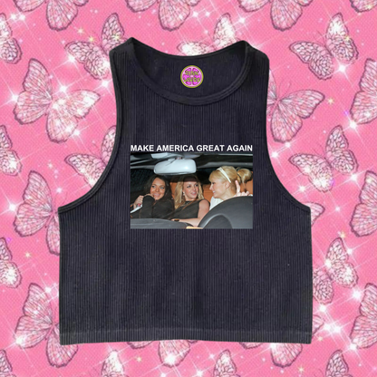 Make America Great Again Crop Tank Top Black Shirts & Tops PinkLimes Trending Streetwear