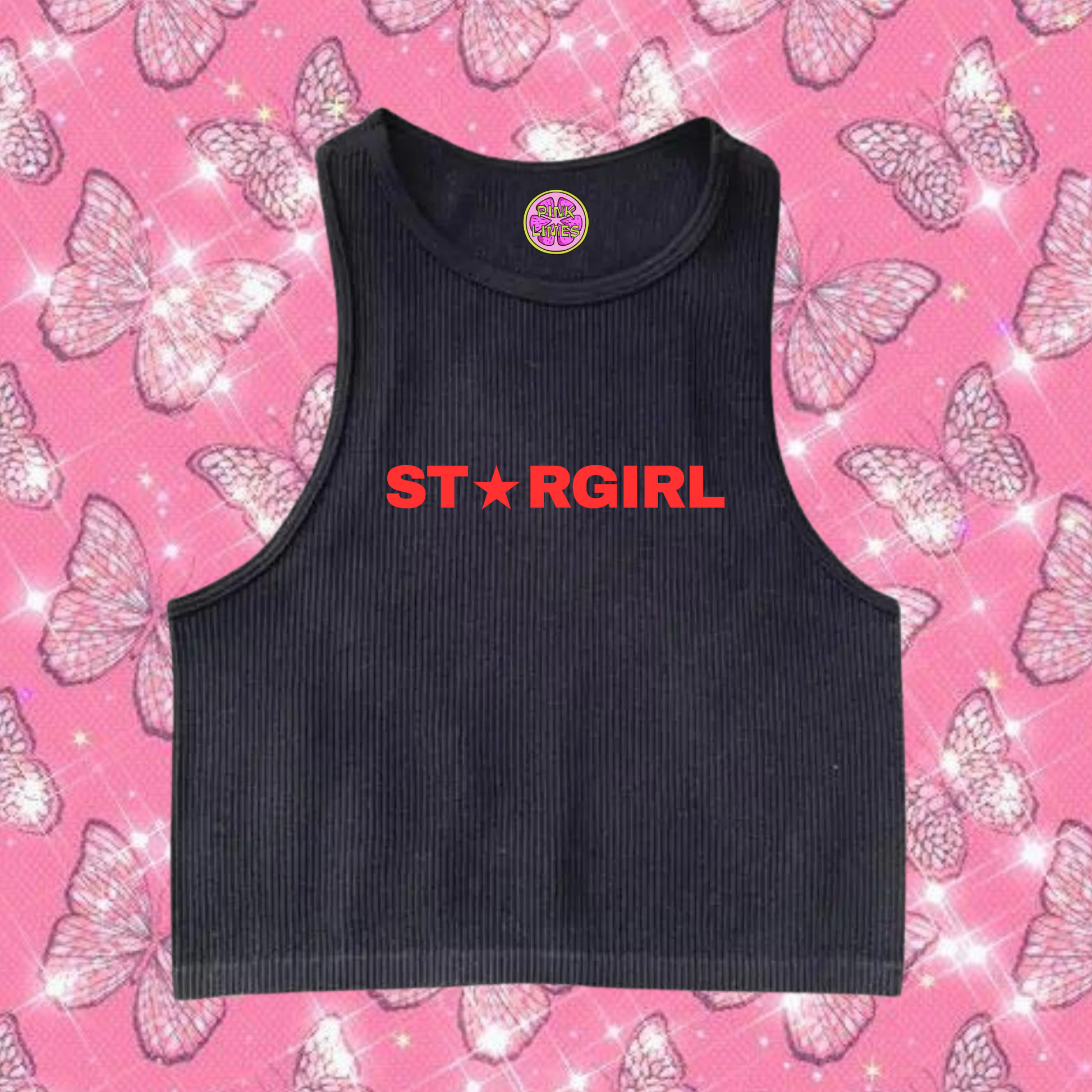 Star Girl Crop Tank Top Black Shirts & Tops PinkLimes Trending Streetwear