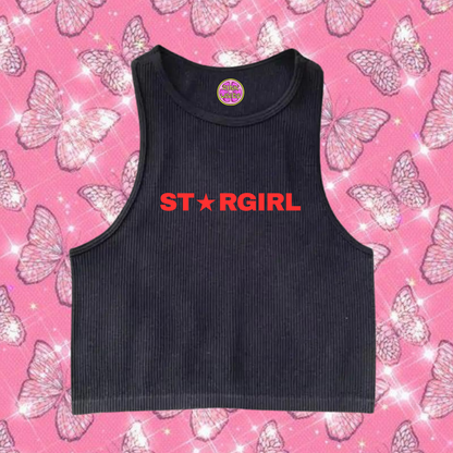 Star Girl Crop Tank Top Black Shirts & Tops PinkLimes Trending Streetwear