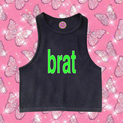 Brat Crop Tank Top Black Shirts & Tops PinkLimes Trending Streetwear