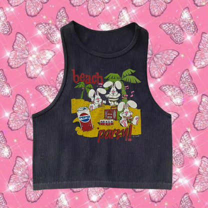 Beach Party Crop Tank Top Black Shirts & Tops PinkLimes Trending Streetwear
