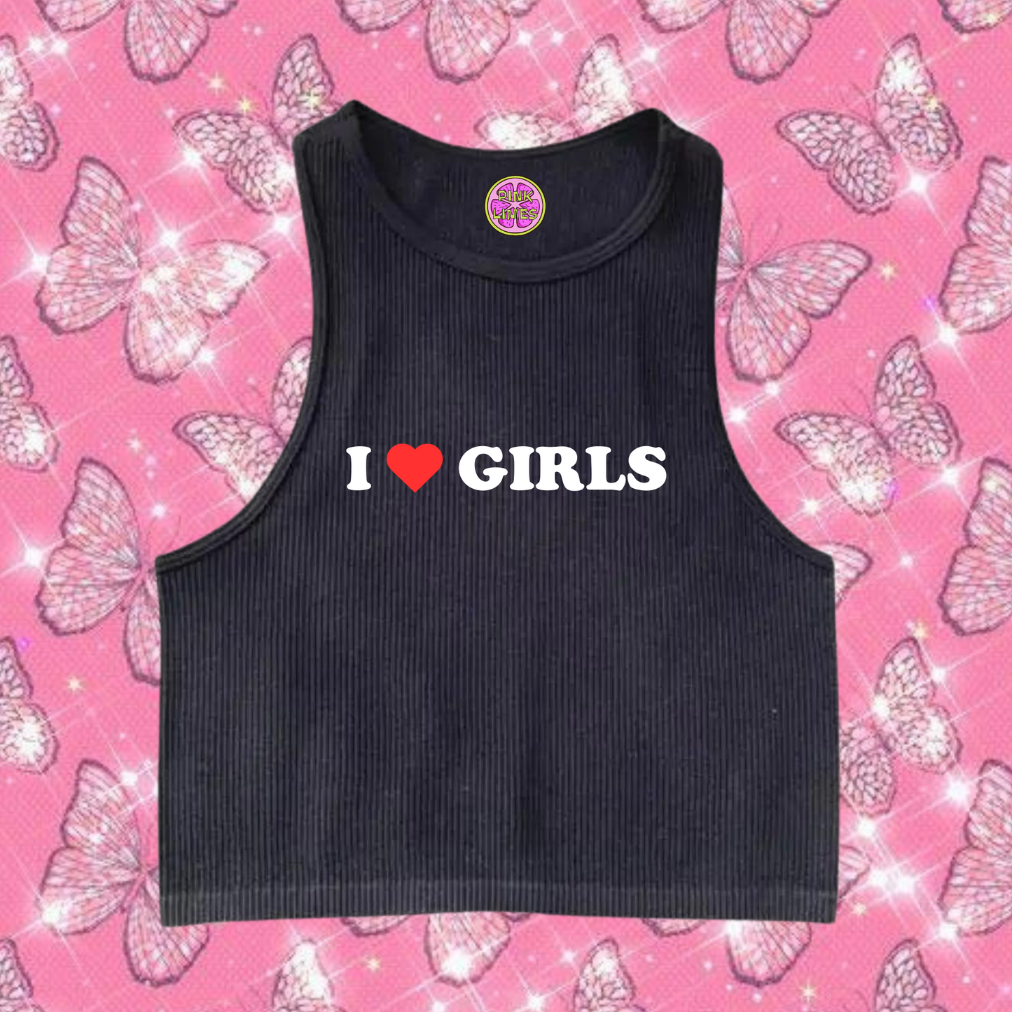 I Love Girls Crop Tank Top Black Shirts & Tops PinkLimes Trending Streetwear
