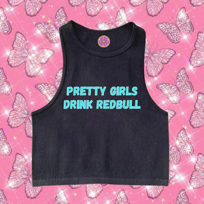 Pretty Girls Drink Redbull Crop Tank Top Black Shirts & Tops PinkLimes Trending Streetwear