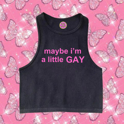 maybe i'm a little GAY Crop Tank Top Black Shirts & Tops PinkLimes Trending Streetwear