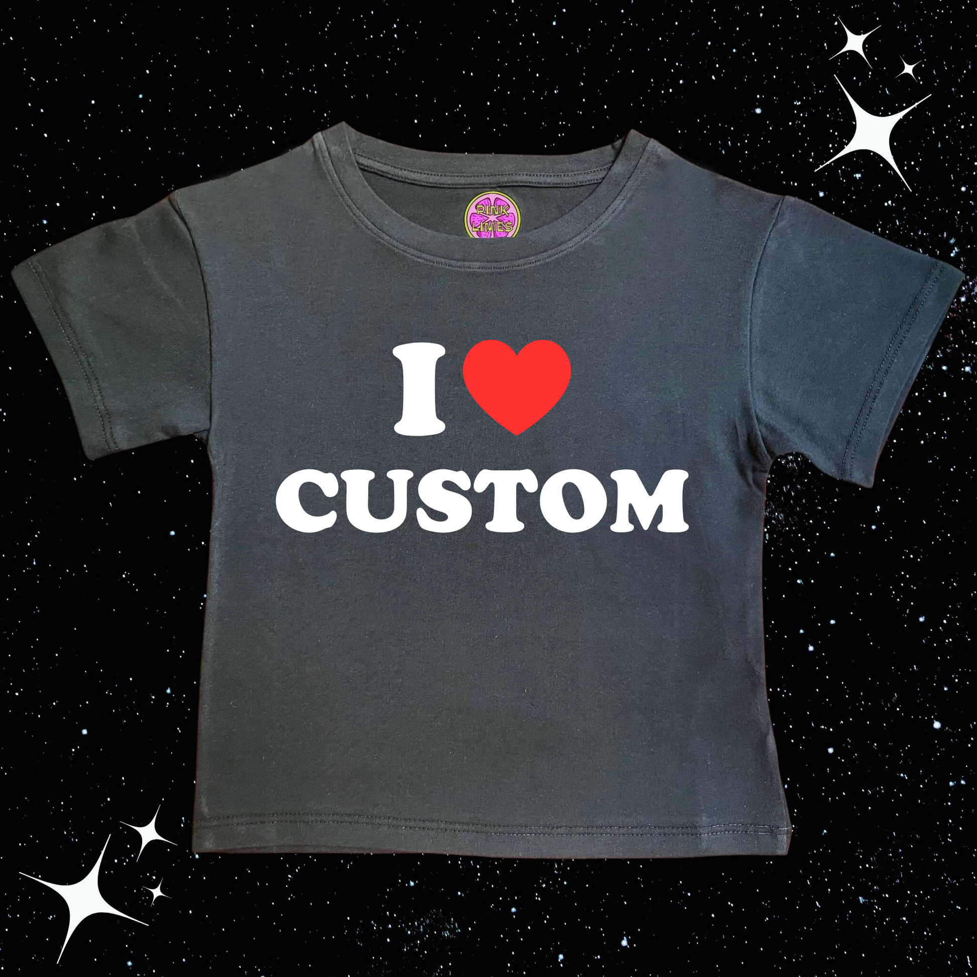 I Love Custom Crop Tee Black Shirts & Tops PinkLimes Trending Streetwear
