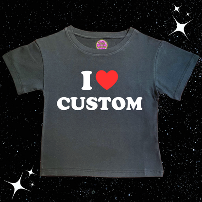 I Love Custom Crop Tee Black Shirts & Tops PinkLimes Trending Streetwear
