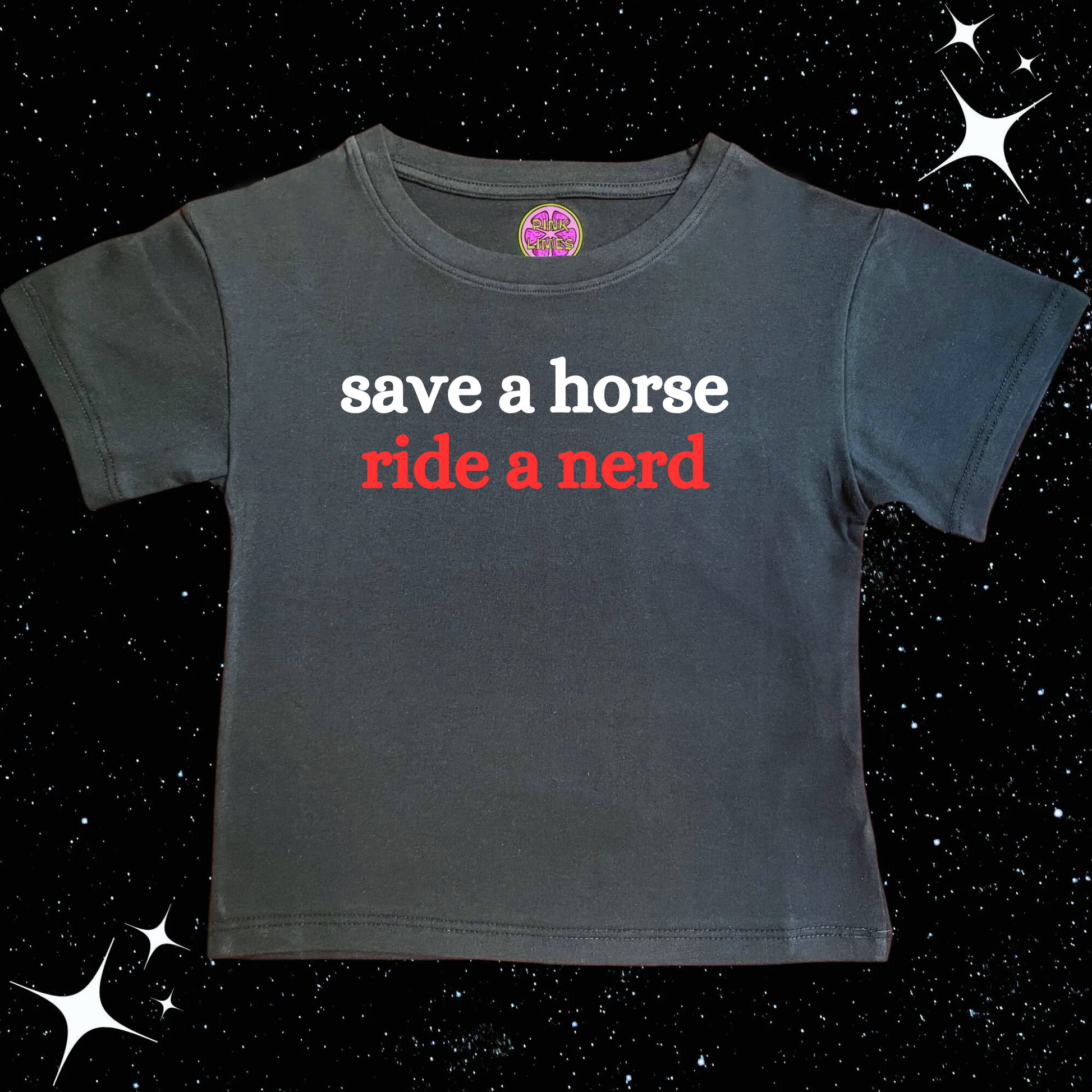 Save A Horse Ride A Nerd Crop Tee Black Shirts & Tops PinkLimes Trending Streetwear