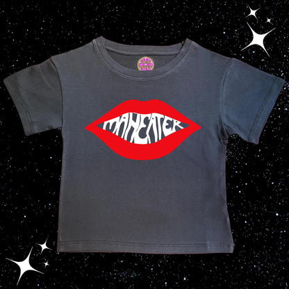 Maneater Black Crop Tee Shirts & Tops PinkLimes Trending Streetwear