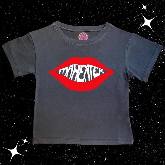 Maneater Black Crop Tee Shirts & Tops PinkLimes Trending Streetwear