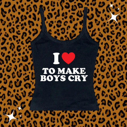 I Love To Make Boys Cry Camisole Top Black Shirts & Tops PinkLimes Trending Streetwear