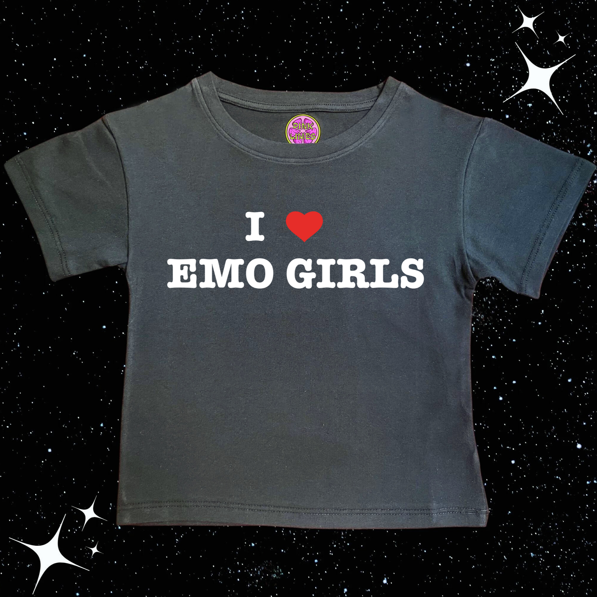 I Love Emo Girls Black Crop Tee Shirts & Tops PinkLimes Trending Streetwear