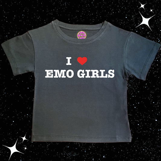 I Love Emo Girls Black Crop Tee Shirts & Tops PinkLimes Trending Streetwear