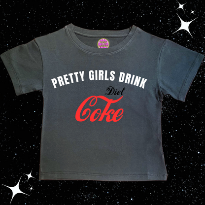 Pretty Girls Drink Diet Coke Crop Tee Black Shirts & Tops PinkLimes Trending Streetwear