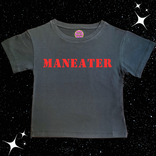 MANEATER Crop Tee Black Shirts & Tops PinkLimes Trending Streetwear
