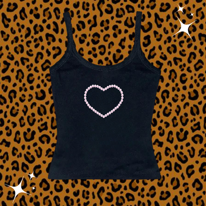 Beaded Heart Camisole Top Black Shirts & Tops PinkLimes Trending Streetwear