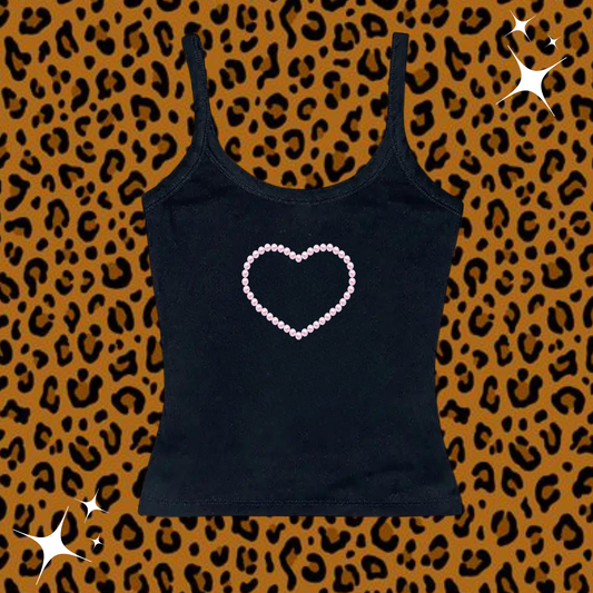 Beaded Heart Camisole Top Black Shirts & Tops PinkLimes Trending Streetwear