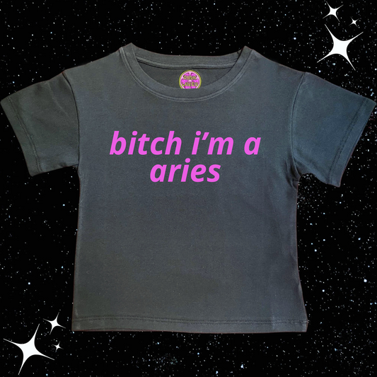 B*itch I'm A Zodiac Sign Crop Tee Black Shirts & Tops PinkLimes Trending Streetwear