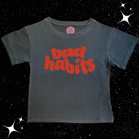 Bad Habits Black Crop Tee Shirts & Tops PinkLimes Trending Streetwear