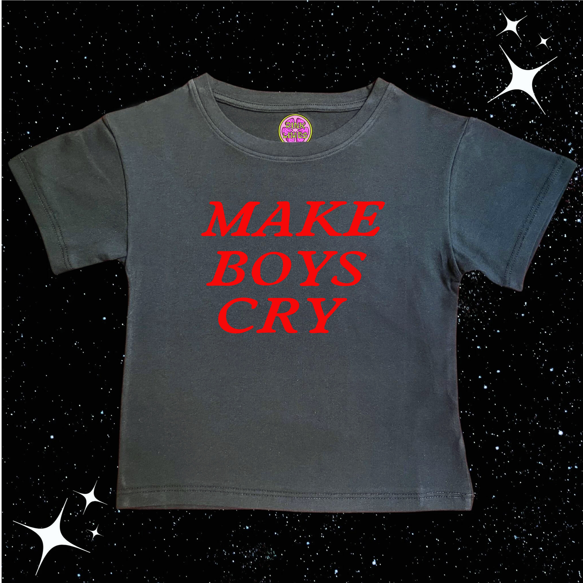 Make Boys Cry Crop Tee Black Shirts & Tops PinkLimes Trending Streetwear