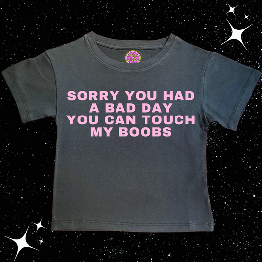 Sorry You Had A Bad Day Crop Tee Black Shirts & Tops PinkLimes Trending Streetwear