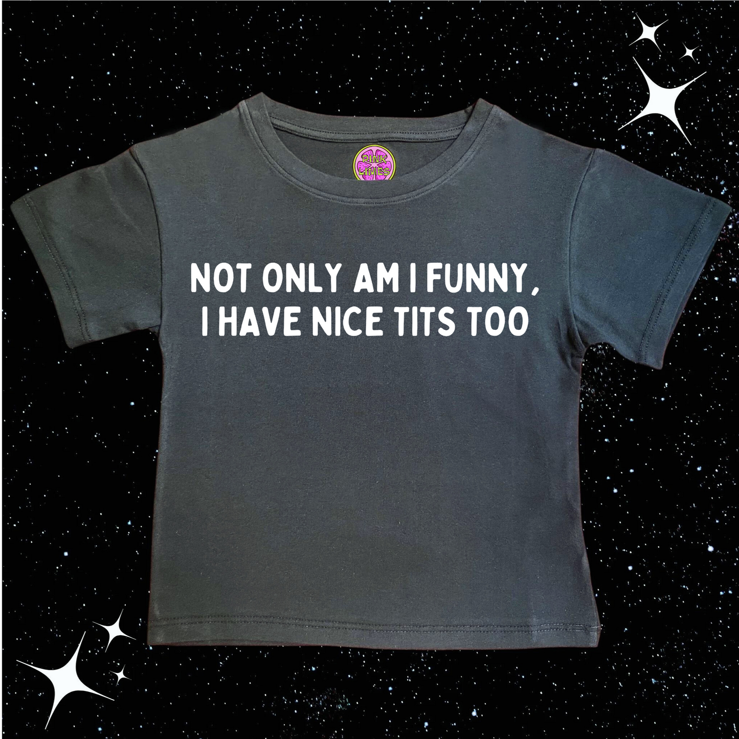 Not Only Am I Funny Nice T*ts Too Crop Tee Black Shirts & Tops PinkLimes Trending Streetwear