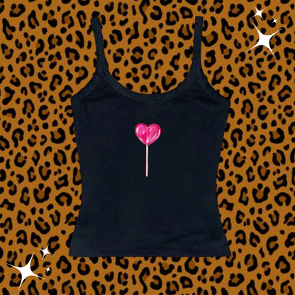 Heart Lollipop Camisole Top Black Shirts & Tops PinkLimes Trending Streetwear