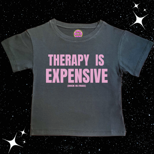 Therapy Is Expensive Crop Tee Black Shirts & Tops PinkLimes Trending Streetwear