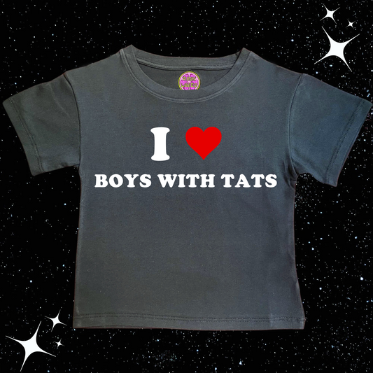 I love boys with tats Crop Tee Black Shirts & Tops PinkLimes Trending Streetwear