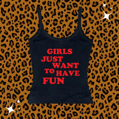Girls Just Want To Have Fun Camisole Top Black Shirts & Tops PinkLimes Trending Streetwear
