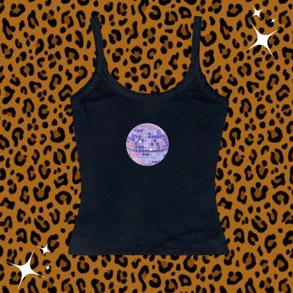 Disco Ball Camisole Top Black Shirts & Tops PinkLimes Trending Streetwear
