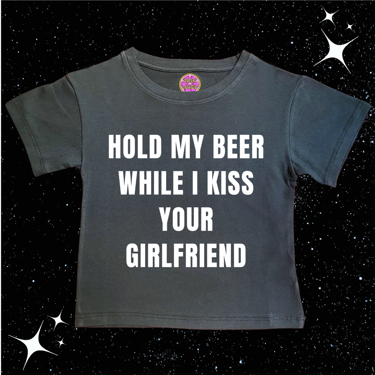 Hold My Beer While I Kiss Your Girlfriend Crop Tee Black Shirts & Tops PinkLimes Trending Streetwear