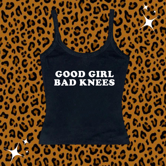 Good Girl Bad Knees Camisole Top Black Shirts & Tops PinkLimes Trending Streetwear