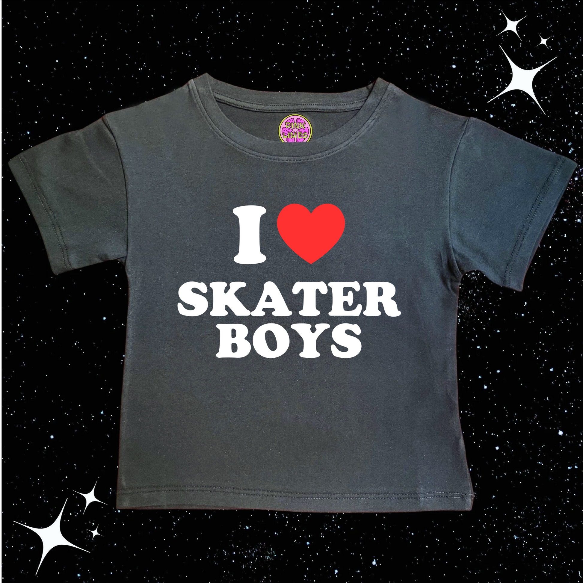 I Love Skater Boys Crop Tee Black Shirts & Tops PinkLimes Trending Streetwear