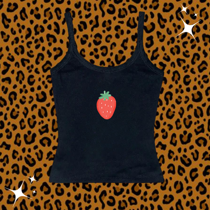 Strawberry Camisole Top Black Shirts & Tops PinkLimes Trending Streetwear