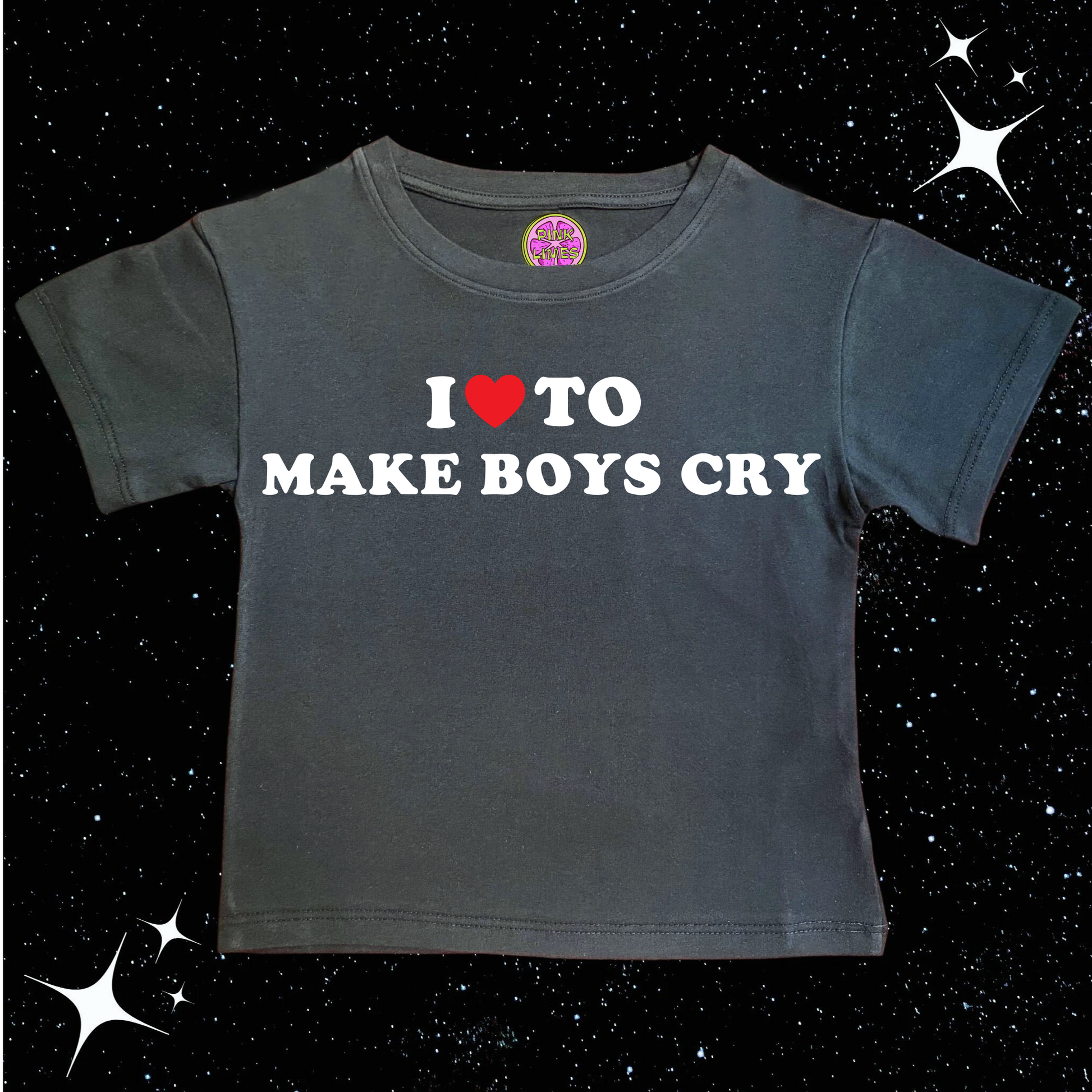 I Love To Make Boys Cry Crop Tee Black Shirts & Tops PinkLimes Trending Streetwear