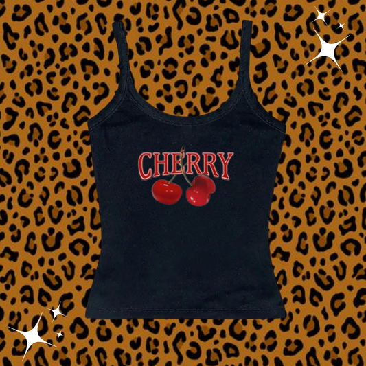 Cherry Camisole Top Black Shirts & Tops PinkLimes Trending Streetwear
