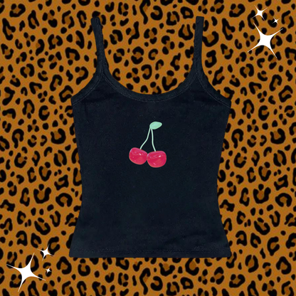 Cherry Camisole Top Black Shirts & Tops PinkLimes Trending Streetwear