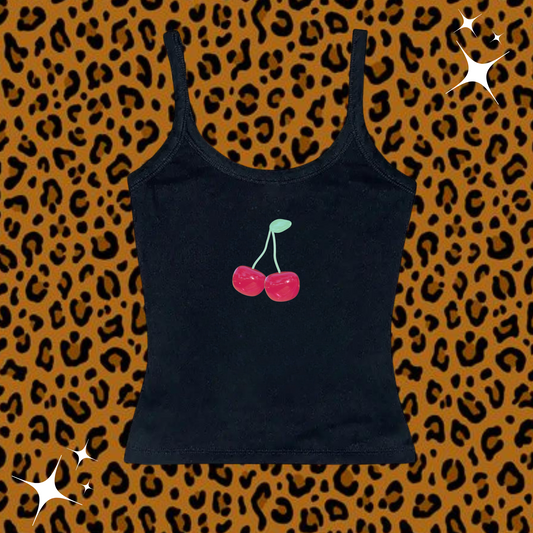Cherry Camisole Top Black Shirts & Tops PinkLimes Trending Streetwear