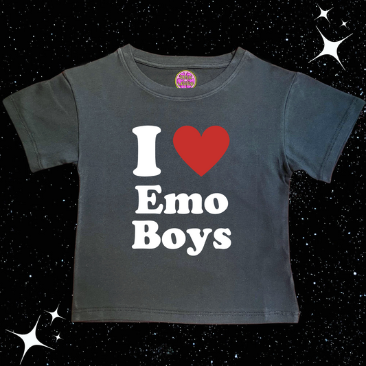 I Love Emo Boys Crop Tee Black Shirts & Tops PinkLimes Trending Streetwear