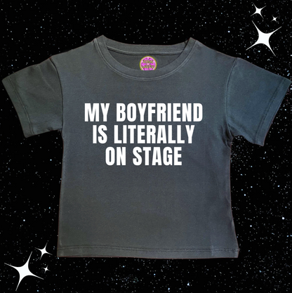 My Boyfriend Is Literally On Stage Crop Tee Black Shirts & Tops PinkLimes Trending Streetwear