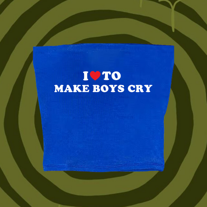 I Love To Make Boys Cry Tube Top Light Blue Shirts & Tops PinkLimes Trending Streetwear